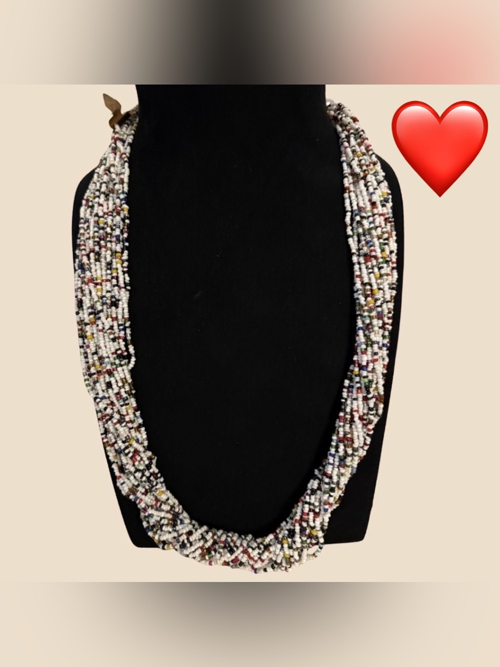 ⭐️ Multi Strand Seed Bead Statement Necklace | White Multicolor Boho Summer